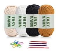 4 ovillos de 50 g de hilo de ganchillo de algodón chenilla para ganchillo, hilo tubular grueso para ganchillo, malla bien visible, lana para principiantes, hilo grueso de algodón y nailon (beige +