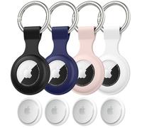 4-pack AirTag Holder con llavero, Anti-perdido AirTag Caso, Air Tags Llavero Compatible con Apple AirTag GPS Element Finders Accesorios (negro/rosa arena/azul marino/blanco)