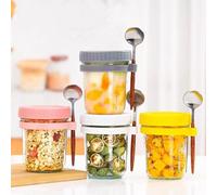 4 Pack Contenedores de avena para la noche con tapas y cucharas, 12 Oz Tarros de albañil de vidrio para la noche Contenedor de avena a prueba de fugas para cereales Frutas verduras