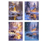 4 Pack Diamond Painting HiverDiamant Painting Enfant Cerf Tableau Perle Diamant, DIY 5D Strass Gemmes Mosaïque Broderie Diamant Kit Complet Point de Croix, Décoration Salon Murale Femme 40x55cm z126f