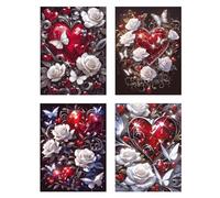 4 Pack Diamond Painting Le CœurDiamant Painting Enfant Rose Tableau Perle Diamant,DIY 5D Strass Gemmes Mosaïque Broderie Diamant Kit Complet Point de Croix,Décoration Salon Murale Femme 40x55cm z222f