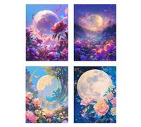 4 Pack Diamond Painting LuneDiamant Painting Enfant Paysage Tableau Perle Diamant,DIY 5D Strass Gemmes Mosaïque Broderie Diamant Kit Complet Point de Croix,Décoration Salon Murale Femme 75x90cm z112f
