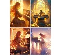 4 Pack Diamond Painting Princesa 70x90cm, Diamond Painting Adultos Niños Piano, Punto de Cruz Diamante Bordado Pintura con Diamantes Kit, 5D DIY Manualidades para Adultos Cuadro para Decoración S258-Y