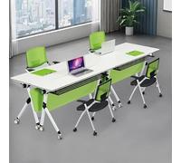 4 Pack Foldable Wood Conference Tables Standing Computer Desk with Silent Wheels Mobile Training Table for Home and Office Steel Frame + Wood Top