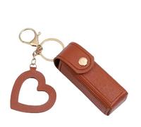 4 Pack Lip Oil Keychain - Mirror & Oil 2-In-1, PU Leather Potable Lip Gloss Holder, Mini Lipstick Case with Keychain & Heart Pendant, Chapsticks Holder, for Car/Travel Storage (1Pc,Brown)