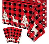 4 Pack Mantel Buffalo Plaid Rojo y Negro 51'' X 86'' Rectángulo Copo de Nieve para Navidad y Fiesta de Invierno