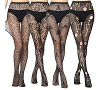 4 Pack Mujer Pantimedias Semi Medias Negras Dibujos Florales Rayas Corazones Costura Pantimedias Semi Opacas Rejillas negro