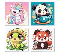 4 Pack Pintar por Numeros Niños Adultos con Marco, Unicornio de dibujos animados, panda, DIY Cuadros para Pintar por Números, Animales kawaii, Pintura Acrilica Cuadro Artesanías de Arte, 20x20cm