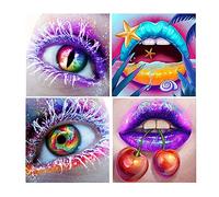 4 Pack Pinturas de Diamantes 5D 30x30 cm Cuadros Diamantes 5D Ojos y Boca Pintura por Números Adultos Kit de Bordado de Diamantes 5D para Niños Niñas Diamond Painting Pop Art Manualidades Adulto