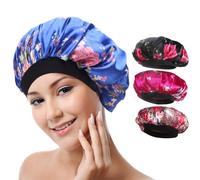 4 Pack Soft Satin Sleeping Cap Wide Band Salon Bonnet Silk Night Sleep Hat Hair Loss Cap for Women 4 Styles