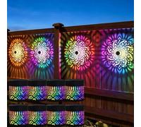 4 Pack Solar Mandala Lights Outdoor, 7 Color Changing Solar Powered Mandala Projection Wall Lights, Waterproof Metal Solar Fence Lights for Garden Patio Deck Pathway Backyard Yard Decor(8pcs)