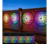 4 Pack Solar Mandala Lights Outdoor, 7 Color Changing Solar Powered Mandala Projection Wall Lights, Waterproof Metal Solar Fence Lights for Garden Patio Deck Pathway Backyard Yard Decor(4pcs)