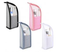4 Pack Standing Toiletry Bags, Travel Cosmetic Organizer with Mesh Pockets | 4 Colors 1 Each, Water-Resistant EVA Makeup Storage Bags with Zippers, Foldable Hanging Pouches for Travel and Home