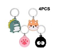 4 Packs Cute Airtag Silicone Case , Anti-Scratch Cartoon Pattern Airtag Protective Case, Soft Cover with Small Key Chain