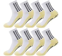 4 Paires Chaussettes Anti-Dérapantes Multi-Sports, Football Basket Yoga Fitness Randonnée Cyclisme, Taille Unique 39-46 Homme Femme, Semelle Silicone Respirante, Blanc