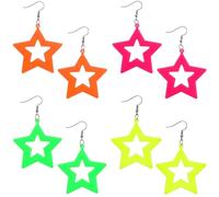 4 Pairs 80s 90s Star Earrings Retro Acrylic Neon Hoop Earrings for Women 5 * 5cm Vintage Party Accessories for Theme Party Costume Party Masquerade