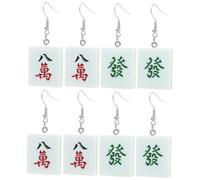4 Pairs Vintage Ear Studs for Women Trendy Charm Mahjong Lucky Novelty Earrings Dice Fashion Plastic Miss