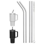 4 pajitas de acero inoxidable 304, 2 pajitas rectas y 2 curvas de acero inoxidable, con 1 cepillo de limpieza, reutilizables, pajitas de 31 cm de largo, lavables, ideales para batidos, batidos de