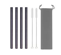 4 pajitas de acero inoxidable 304 for batidos, 12 mm ancho, reutilizables y metal 64(Black greybag)