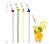 4 pajitas de vidrio con 1 cepillo de limpieza, bonitas pajitas coloridas para beber frutas, resistentes a los golpes, reutilizables, aptas para lavavajillas, para los amantes de las frutas, jugos