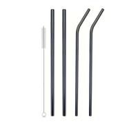 4 Pajitas Largas De Acero Inoxidable Con Cepillo Limpieza. Repuesto For Vasos Stanley 40 Oz 64(Black)