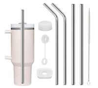 4 pajitas para Stanley Cup, pajitas largas de acero inoxidable 304, pajitas reutilizables de 30 cm, con cepillos de limpieza y tapón de silicona, para vasos de 30/40 onzas, cristal y accesorios de
