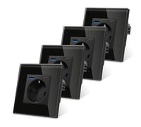 4 paquete CNBINGO Enchufe puertos USB (Tipo-C y Tipo-A 3.1 Amp total) - Enchufe de pared de contacto de protección de diseño simple con marco de vidrio - Toma USB de empotrar en Negro