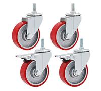 4 Paquete de alta resistencia ruedas giratorias con Freno Universal Repuesto Rueda para Carritos Muebles Banco de trabajo Carro Industrial Hierro Eje Poliuretano Ruedas con vástago roscado M12x30mm