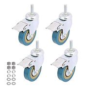 4 paquetes, WeFoonLo Cierre 3" Montaje vástago roscado Girar Rueda de rueda Rotación Sin marca Rueda de rueda de poliuretano y freno para carros, muebles, mesa de trabajo(Tallo roscado: 12 * 30 mm)