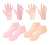 4 parejas calcetines de silicona y guantes de silicona, calcetines de pie de silicona elásticos suaves, calcetines hidratantes reutilizables, calcetines de silicona para mujeres secas agrietadas, gua