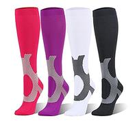 4 Pares Calcetines de compresión para Mujeres y Hombres 20-30 mmHg es el Mejor Graduado atlético Correr Volar Viajar Enfermeras Regalo de Navidad