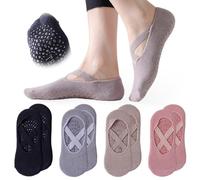 4 Pares Calcetines Pilates para Mujer 4 Colores de Algodón Calcetines Antideslizantes para Pilates Reformer Yoga Ballet Danza y Deporte en Casa Accesorios Yoga Pilates