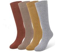 4 Pares Calcetines Térmicos para Mujer Invierno Calcetines Altos hasta la Rodilla Gruesos de Algodón, Elásticos y Anti-Frost, Ideal para Tiempo Frí