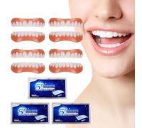 4 Pares Carillas Dentales, Dentaduras Postizas Ajustables, Carillas Dentaduras, Perfecta Sonrisa Dientes Prótesis Chapa, Mandíbula Superior y Mandíbula Inferior, Talla única, con Tiras Blanqueadoras