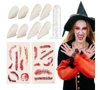 4 pares Colmillos Vampiro, 4 Tamaños Dientes De Vampiro con Pegamento Dentadura Postiza, Colmillos De Vampiro con Cicatrices Tatuajes Halloween, Colmillos Vampiro Realistas para Cosplay, 13/15/17/19mm