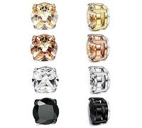 4 pares de acero inoxidable pendientes magnéticos para hombre, mujer, niña, niño, falso, clip sin agujeros, circonio, diamante, redondo, clavo, plata oro negro y oro rosa, 8 mm