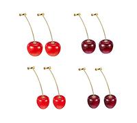 4 Pares de Aretes de Cereza, Aretes de Cereza Dulce, Aretes Colgantes de Cereza, Pendientes pequeños de cereza, Aretes a Juego para Mujeres y Niñas (Rojo, Burdeos)