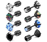 4 pares de aretes de titanio para mujer, aretes de acero quirúrgico, aretes de hélice de titanio, hipoalergénicos, aretes de tuerca de 4 mm/6 mm/14 mm de circonita cúbica coloridos aretes de cartílago
