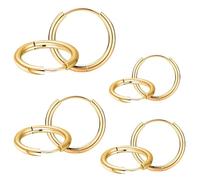 4 pares de aros de acero inoxidable, aros dorados, pequeños, para mujer y hombre, 8, 10, 12 y 14 mm