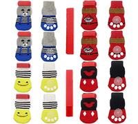 4 pares de calcetines antideslizantes para perros y gatos con refuerzo de goma y 8 correas pequeñas, protector de patas de mascotas para suelos de madera dura, estilo de uso interior 2(S)
