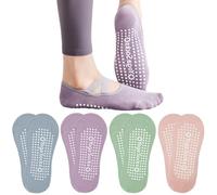 4 pares de calcetines antideslizantes para yoga para mujer, calcetines de yoga con agarre y correas antideslizantes para yoga, pilates, barras de danza y fitness, Multicolor B, 36