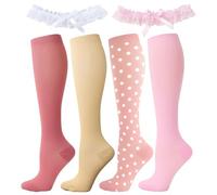 4 Pares De Calcetines De Mujer Y 2 Piezas De Anillos Para Las Piernas, Calcetines Elásticos, Calcetines De Compresión Deportivos, Adecuados Para Ciclismo, Fitness, Saltar, Correr