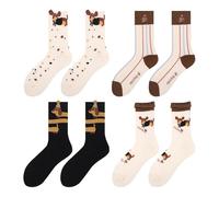 4 pares de calcetines de perro de dibujos animados para mujeres y hombres, poliéster suave, transpirable, casual, divertido, regalo de Navidad, cumpleaños, animal divertido para mujeres
