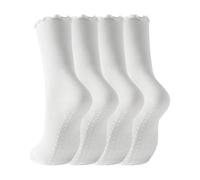 4 pares de calcetines de pilates para mujer, calcetines de yoga con volantes antideslizantes, calcetines deportivos de algodón para barra, baile, hospital, Blanco (All White), talla única