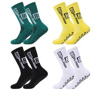 4 pares de calcetines deportivos antideslizantes, transpirables, antideslizantes, calcetines de fútbol para hombre y mujer (FR/ES, Letras, Talla única, Regular, Regular, Negro+Blanco+Verde+Amarillo)