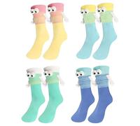 4 Pares de Calcetines Magnéticos Hechos a Mano, Divertidos para Mujer 35-38 39-42, Largos de Tripulación Coloridos de Algodón, Regalos