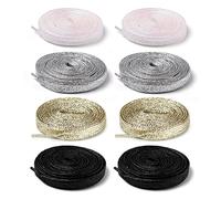 4 Pares de Cordones Planos Brillantes - Resistentes al Desgarro, de Poliéster - Para Zapatos de Mesa, Lona y Deportivos