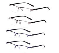 4 Pares de Gafas de Lectura,Anteojos de Lectura Anti Luz Azul,Anti Fatiga Visual,Anteojos de Lectura de Medio Marco de Metal,para Hombres,ligeros Y Cómodos (+1.25,2 silver+2 blue)