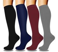 4 Pares De Medias De Compresión Graduada De 15-20 MmHg For Enfermeras Viajeras: Medias De Pierna Ancha Que Absorben La Humedad.(F4pcs,L/XL)