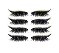 4 pares de pegatinas de delineador de ojos, 2 en 1, pegatinas de pestañas, pestañas artificiales, delineadores de ojos y pestañas, impermeables, reutilizables, regalos para mujeres (dorado)